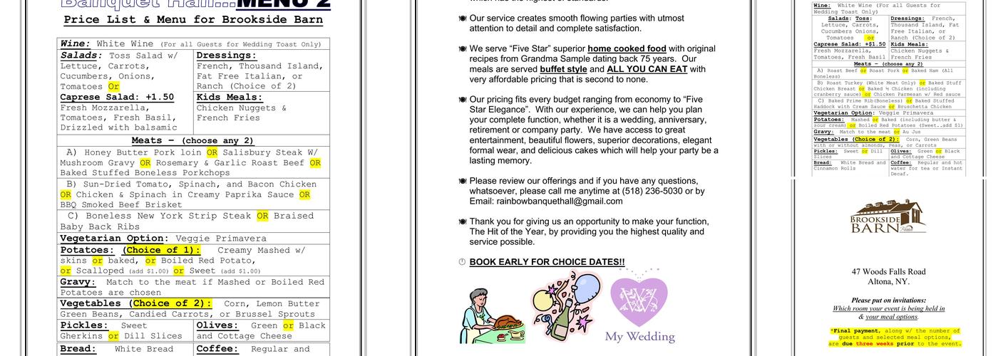Brookside Barn Menu