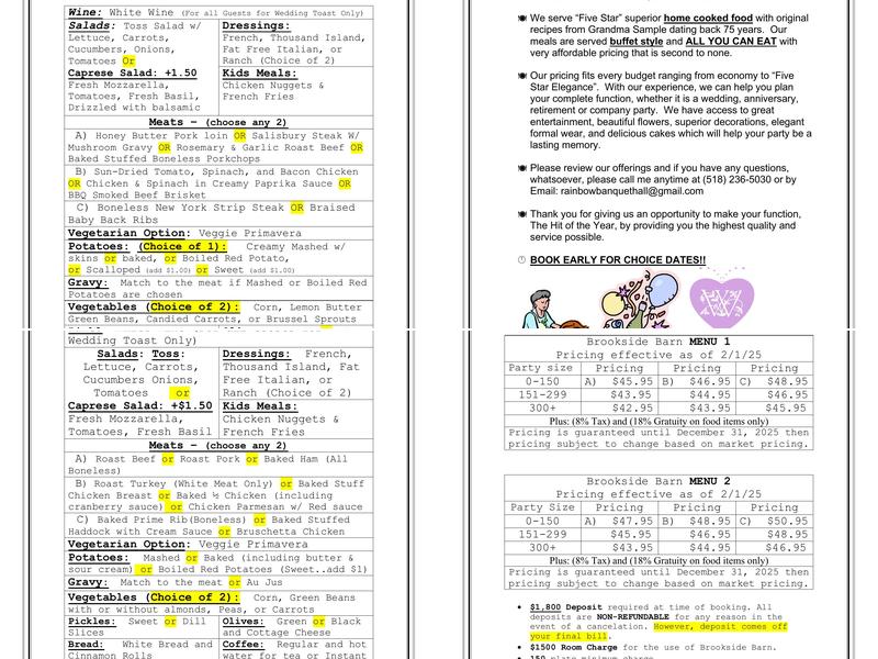 Brookside Barn Menu