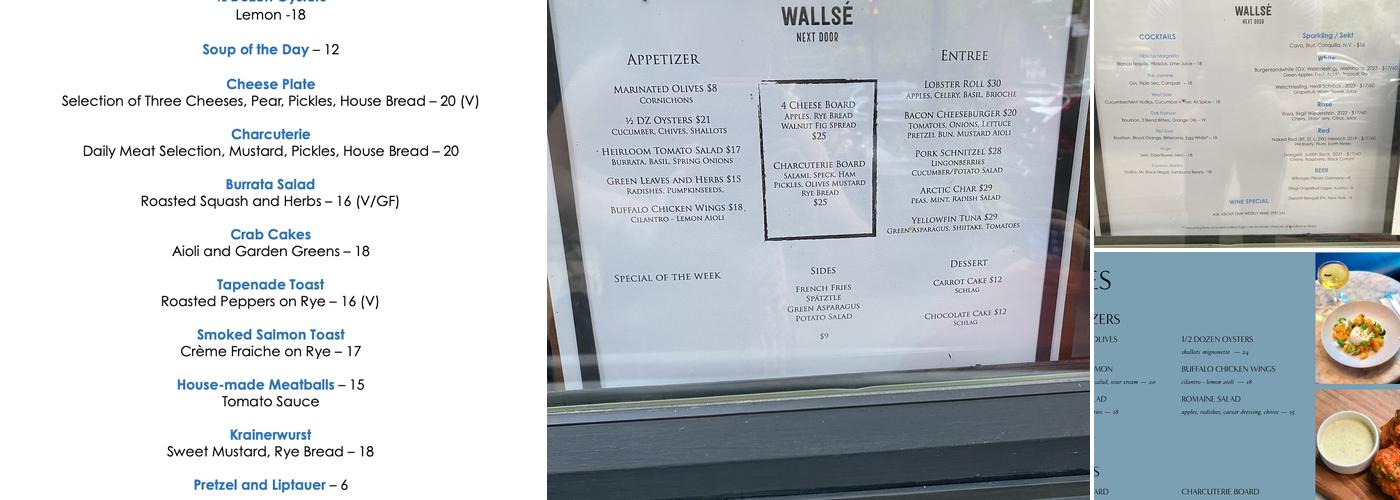 Wallsé Next Door Menu