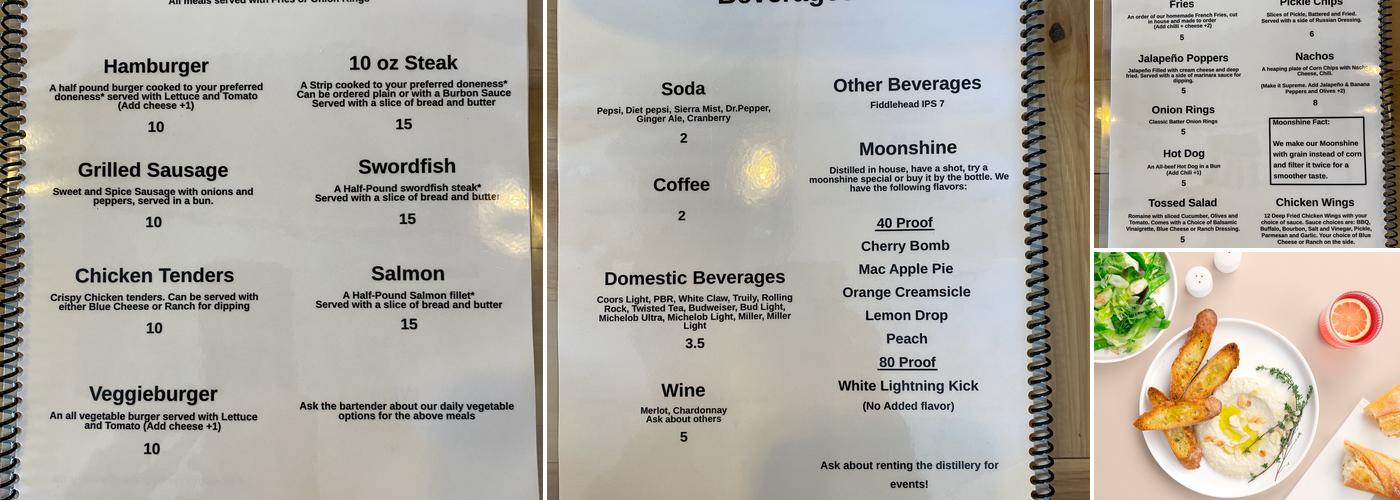 Ripton Mountain Distillery Menu