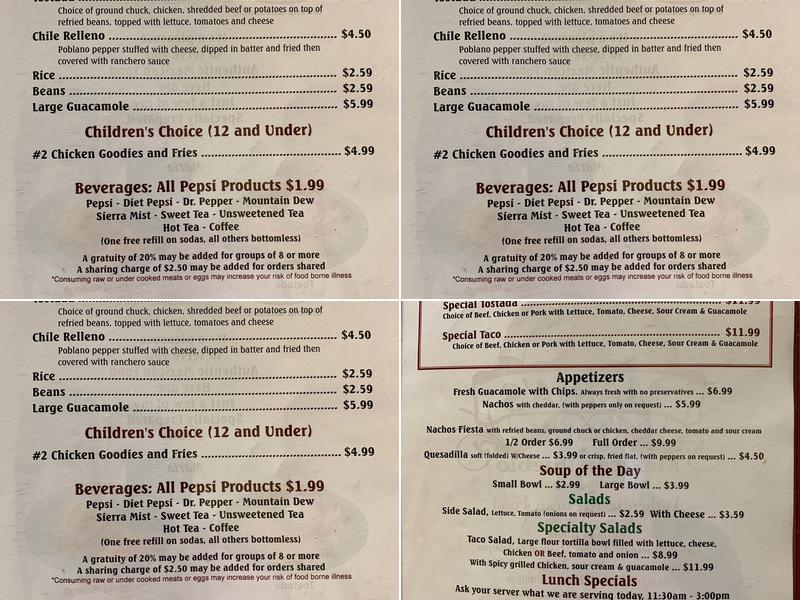 Maria's Mexican Pueblo Restaurant Menu