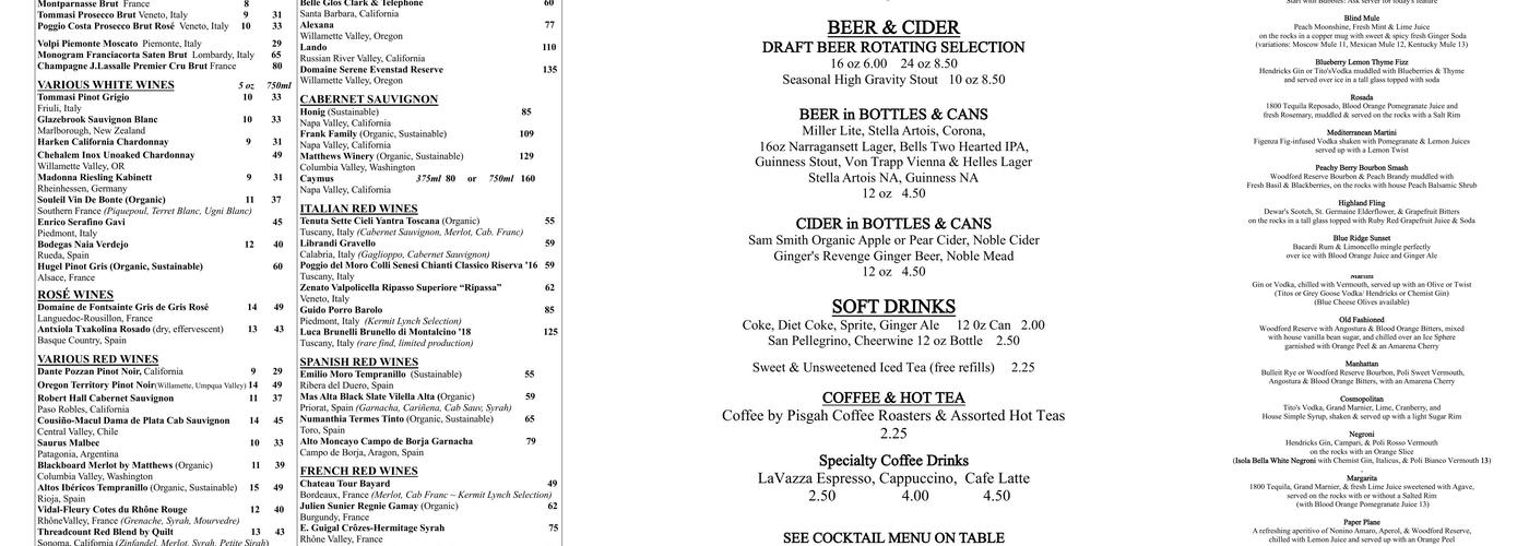 The Blind Mule Brevard Menu