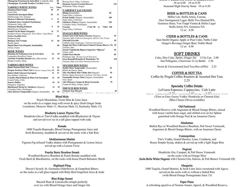 The Blind Mule Brevard Menu