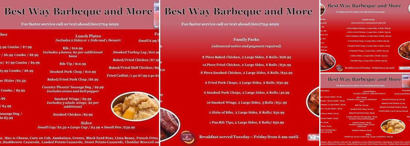 Best Way Barbeque Menu