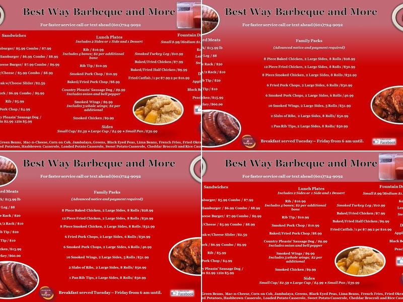 Best Way Barbeque Menu