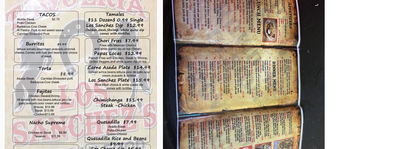 Taqueria Los Sanchez’s Menu