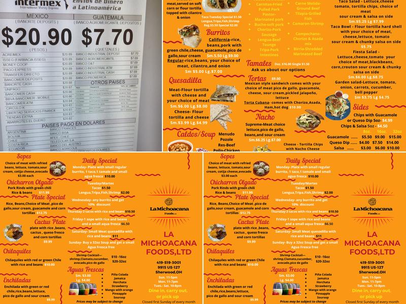 La Michoacana Foods,Ltd Menu