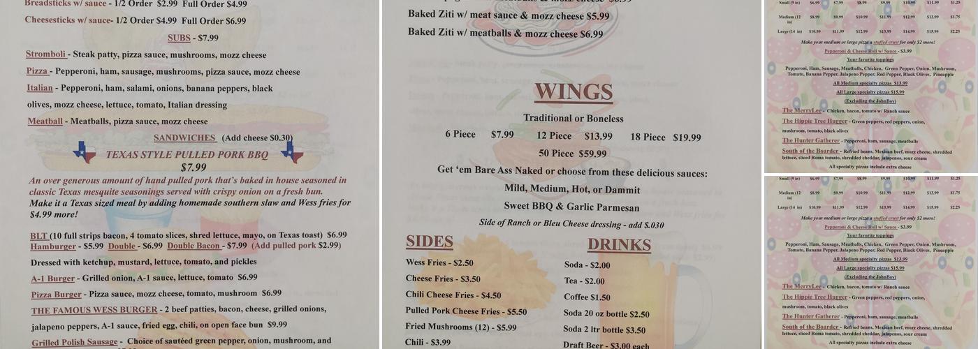 John Boy's Pizzeria and More Menu