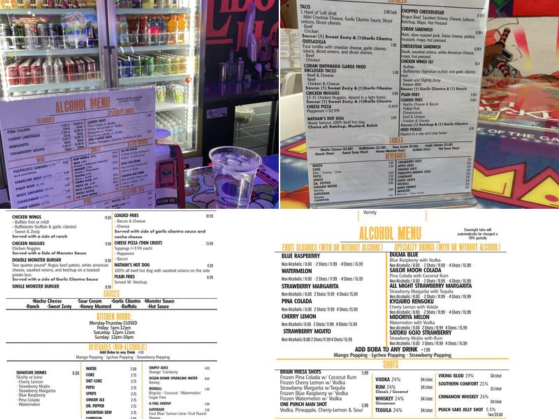 Arcade Monsters Lido Beach Menu