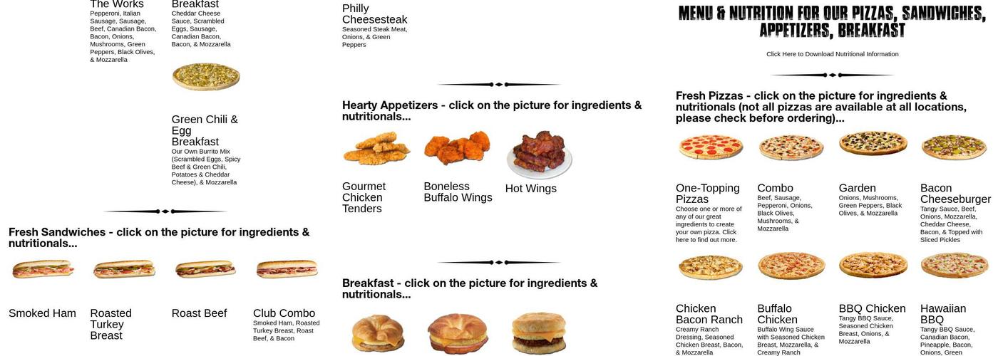 Piccadilly Circus Pizza Menu