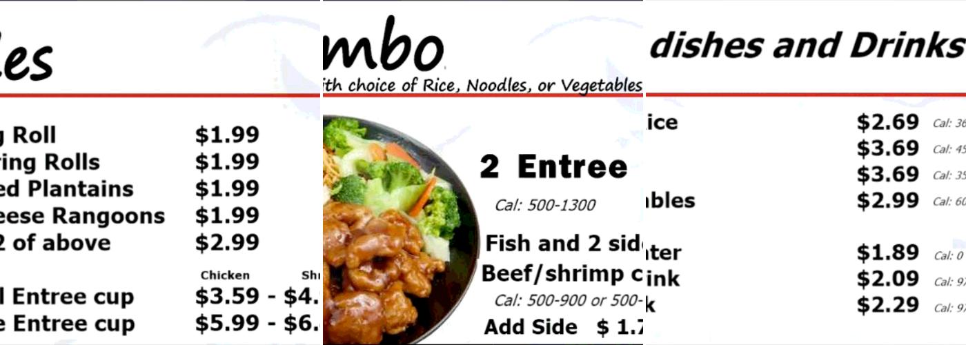 Tobu Oriental Eatery Menu