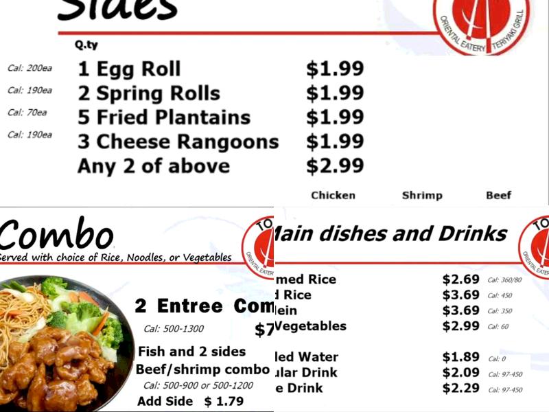 Tobu Oriental Eatery Menu