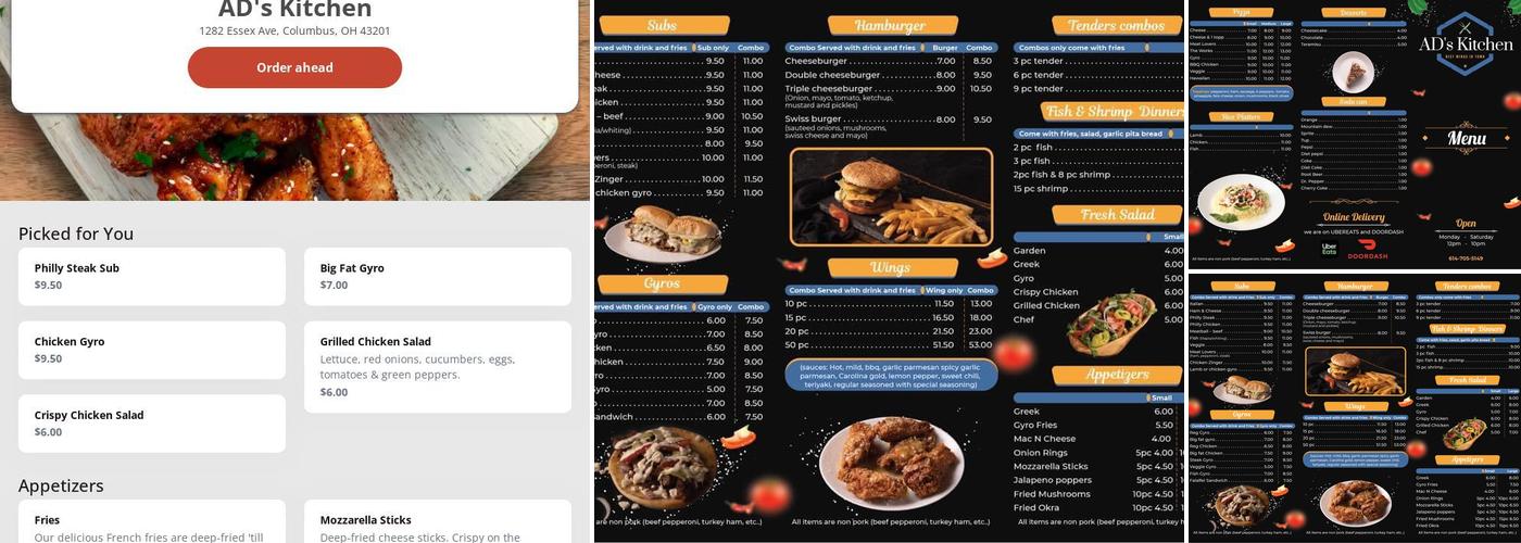 AD's Kitchen Menu