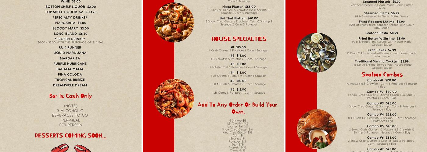 Bryson’s Cajun Seafood Menu