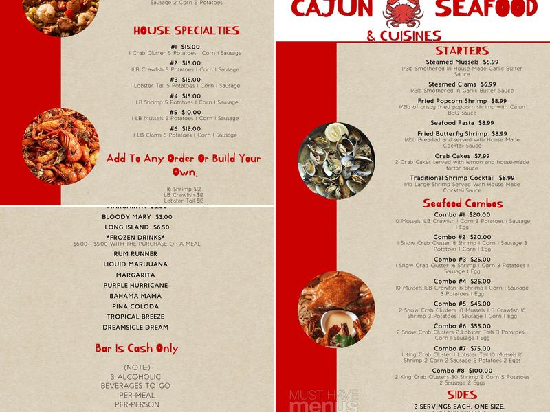 Bryson’s Cajun Seafood Menu