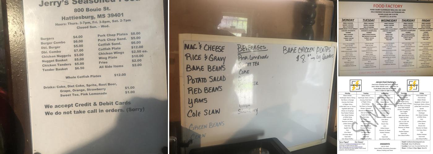 Jerry's Seasoned Food Menu