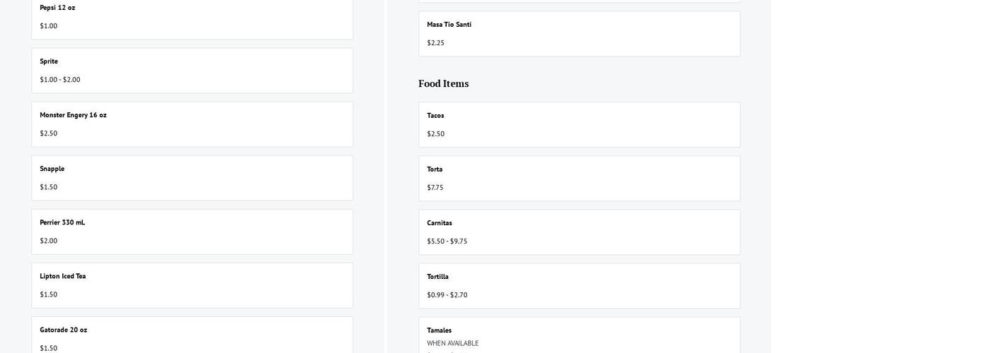 Sabor Michoacano Menu