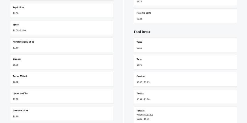 Sabor Michoacano Menu