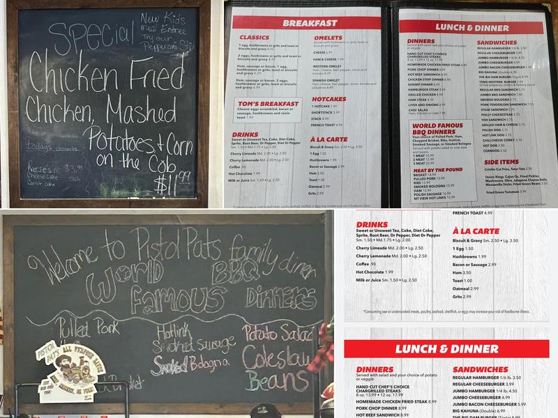 Pistol Pat's Family Diner on honey creek Menu