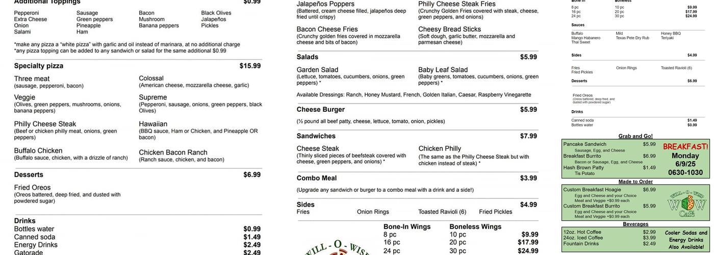 Will-O-Wisp Café Menu