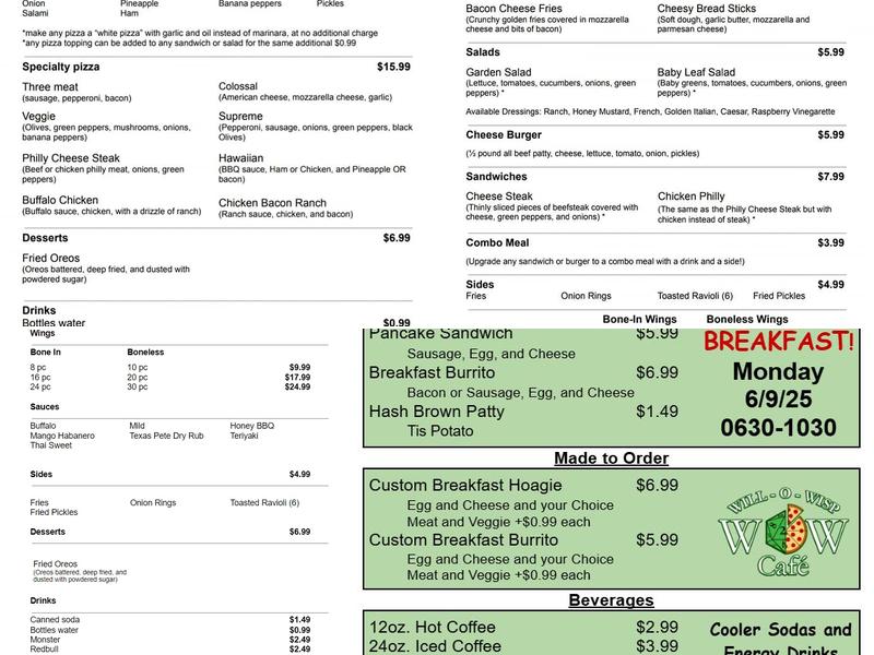 Will-O-Wisp Café Menu