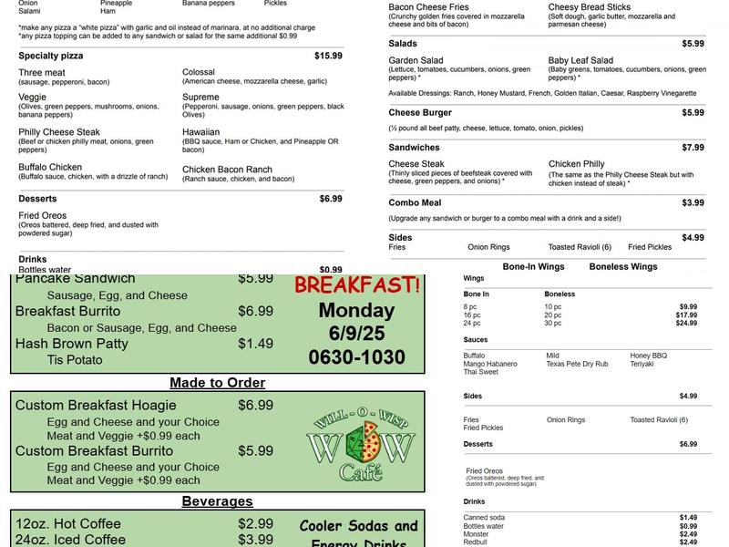 Will-O-Wisp Café Menu