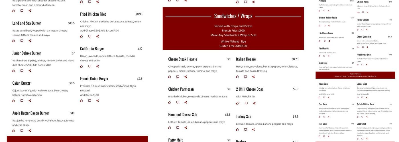 The Hollow Restaurant Menu