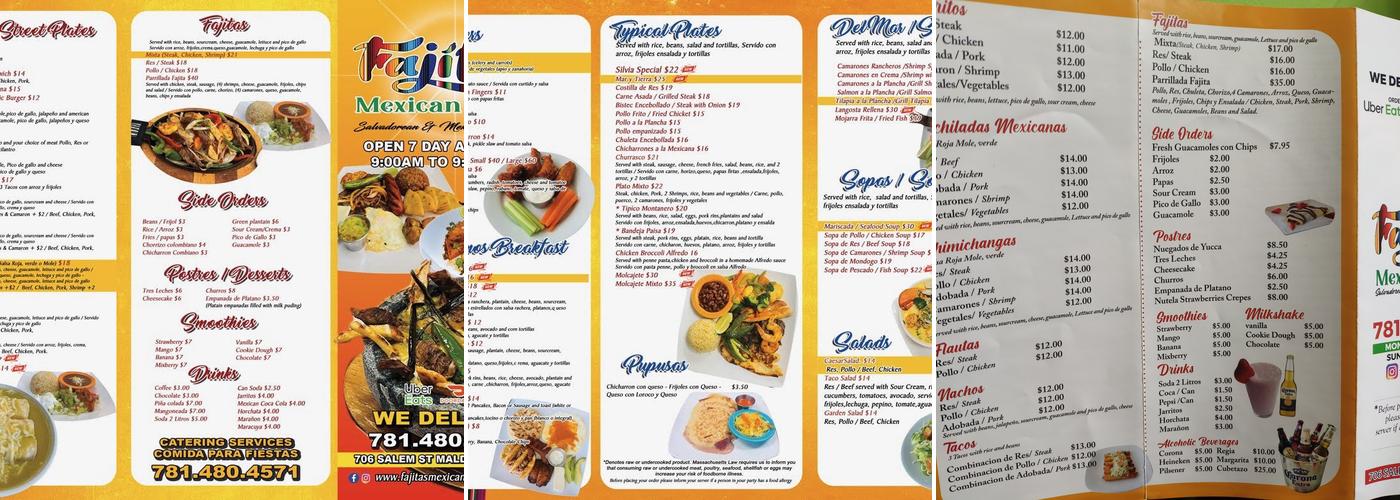 Fajitas Mexican Grill Malden Menu