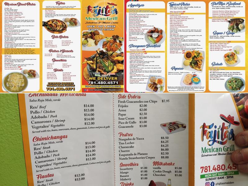 Fajitas Mexican Grill Malden Menu