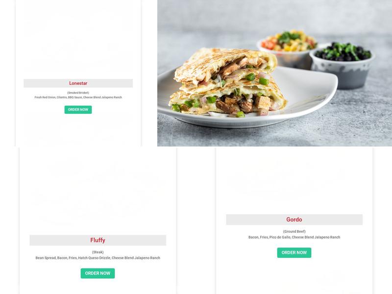 Dillas Quesadillas Menu