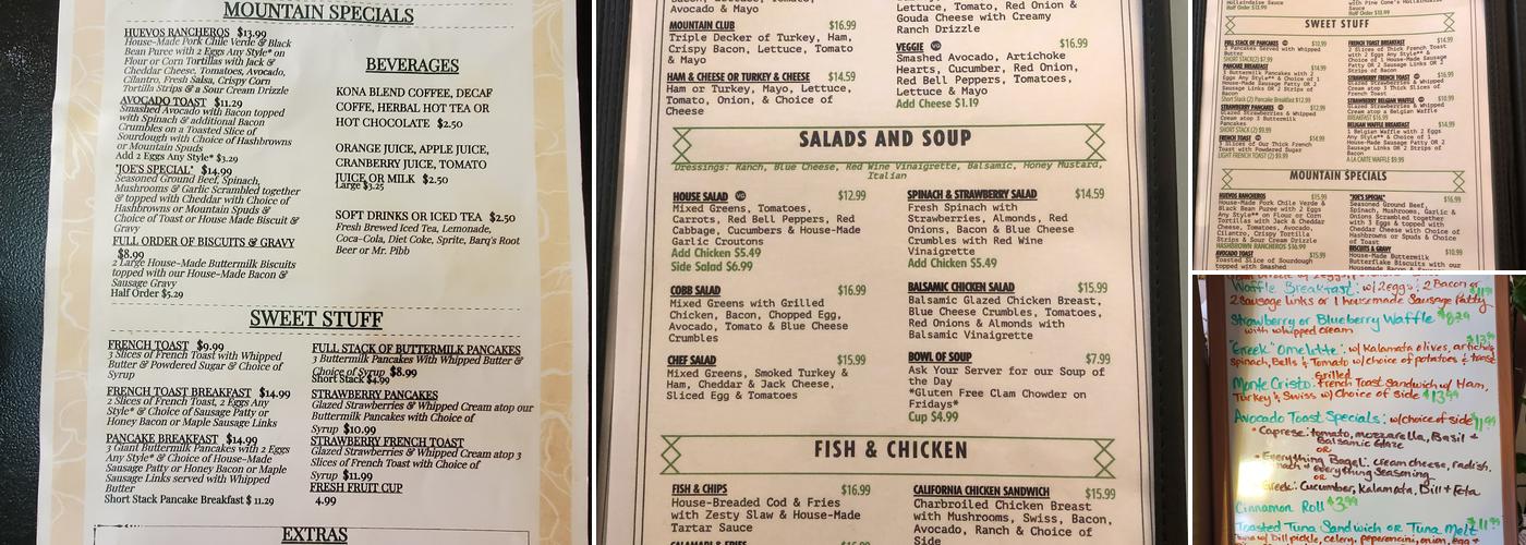 The Pine Cone Cafe Menu