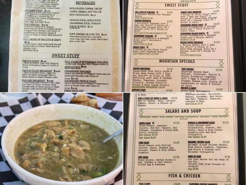 The Pine Cone Cafe Menu