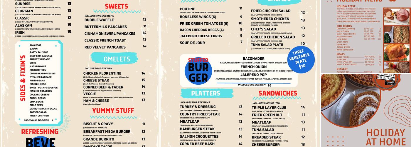 Ruth Ann's Restaurant Menu