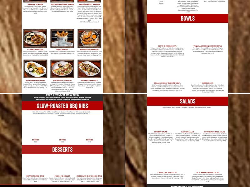 Wild Bill's Sports Saloon - Blaine Menu