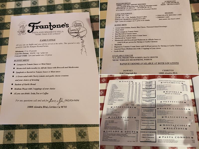 Frantone's Pizza Menu