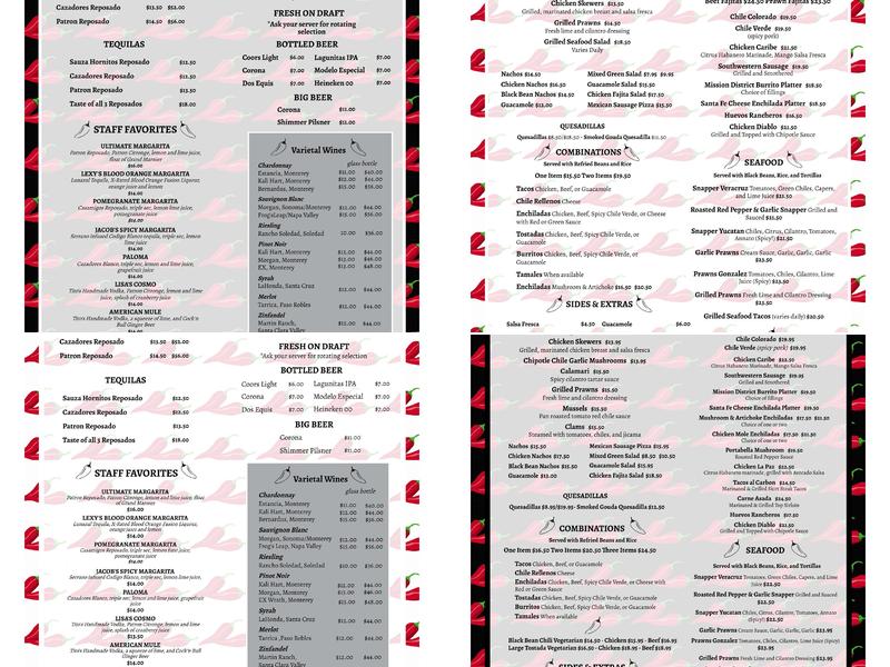 Peppers Mexicali Cafe Menu