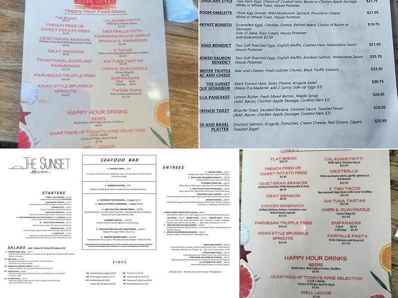 The Sunset Restaurant Menu