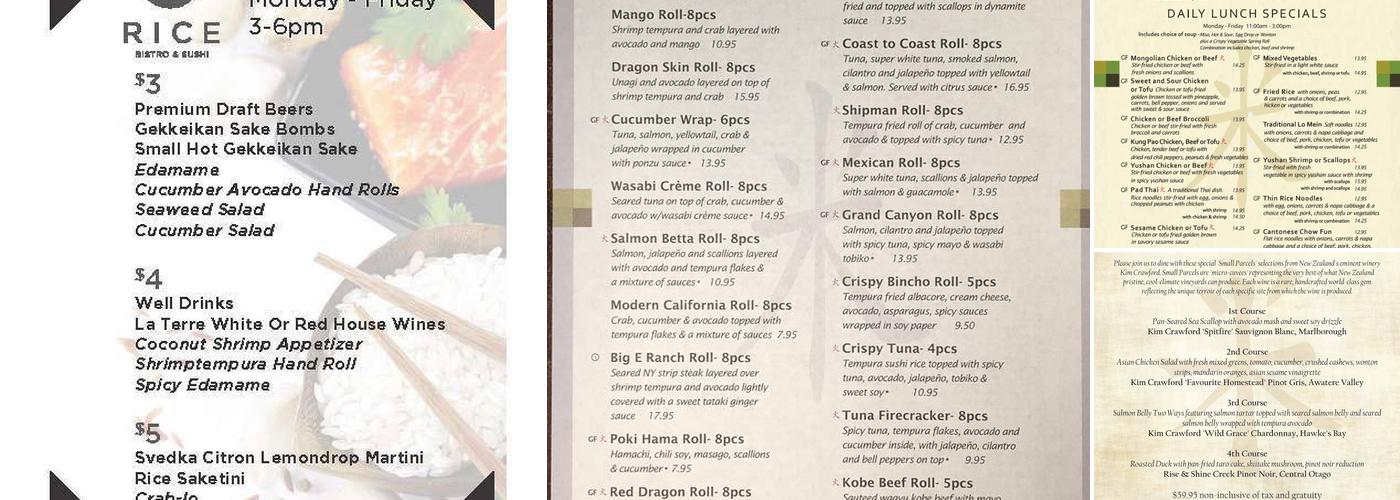 RICE Bistro & Sushi Menu