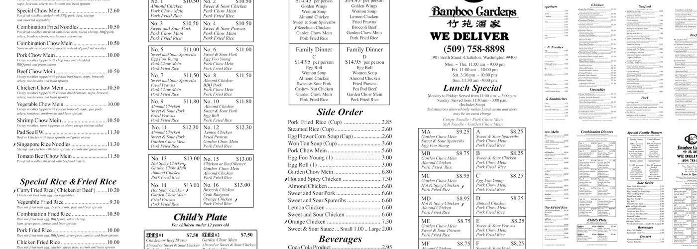Bamboo Gardens Menu