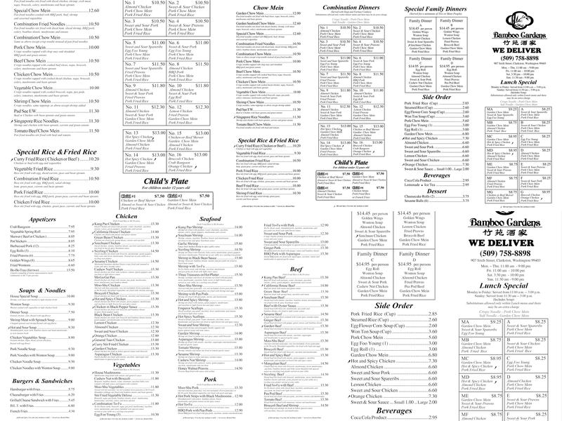 Bamboo Gardens Menu