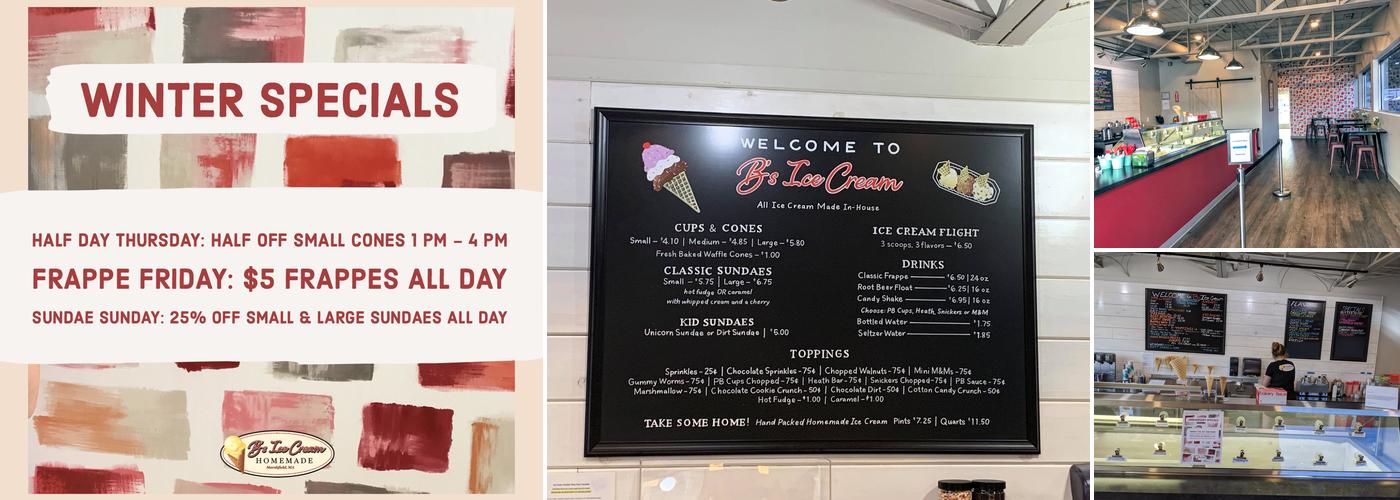 B's Ice Cream Menu