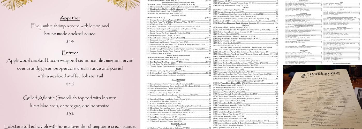 Upper Deck Pub at the Windjammer Menu