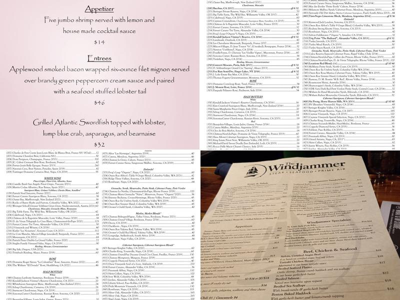 Upper Deck Pub at the Windjammer Menu