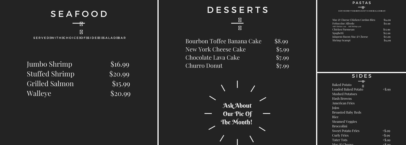 Speedway Event Center Menu