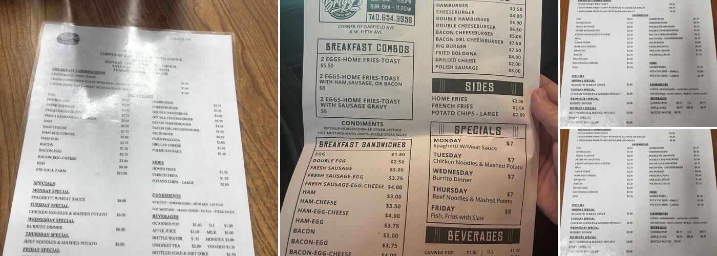 Brigg's Sandwiches Menu