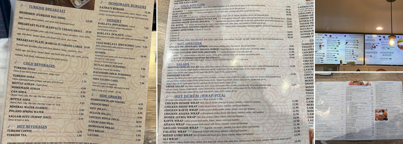 Turkish Lazuri Cafe Menu