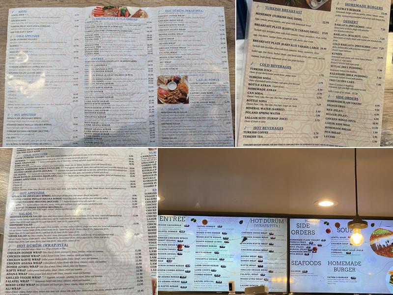 Turkish Lazuri Cafe Menu