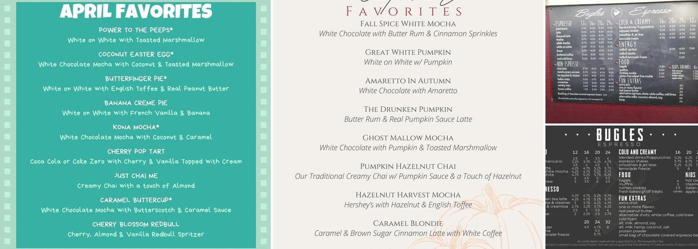 Bugles Espresso Menu