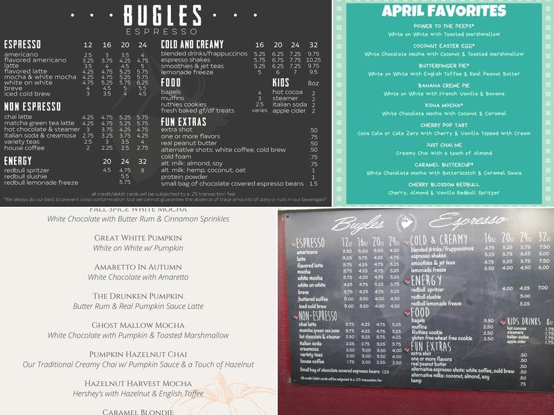 Bugles Espresso Menu