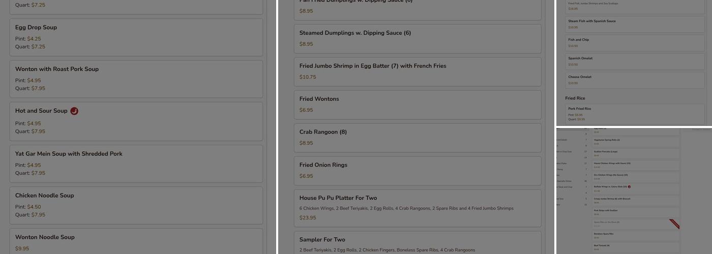 hong kong restaurant Menu